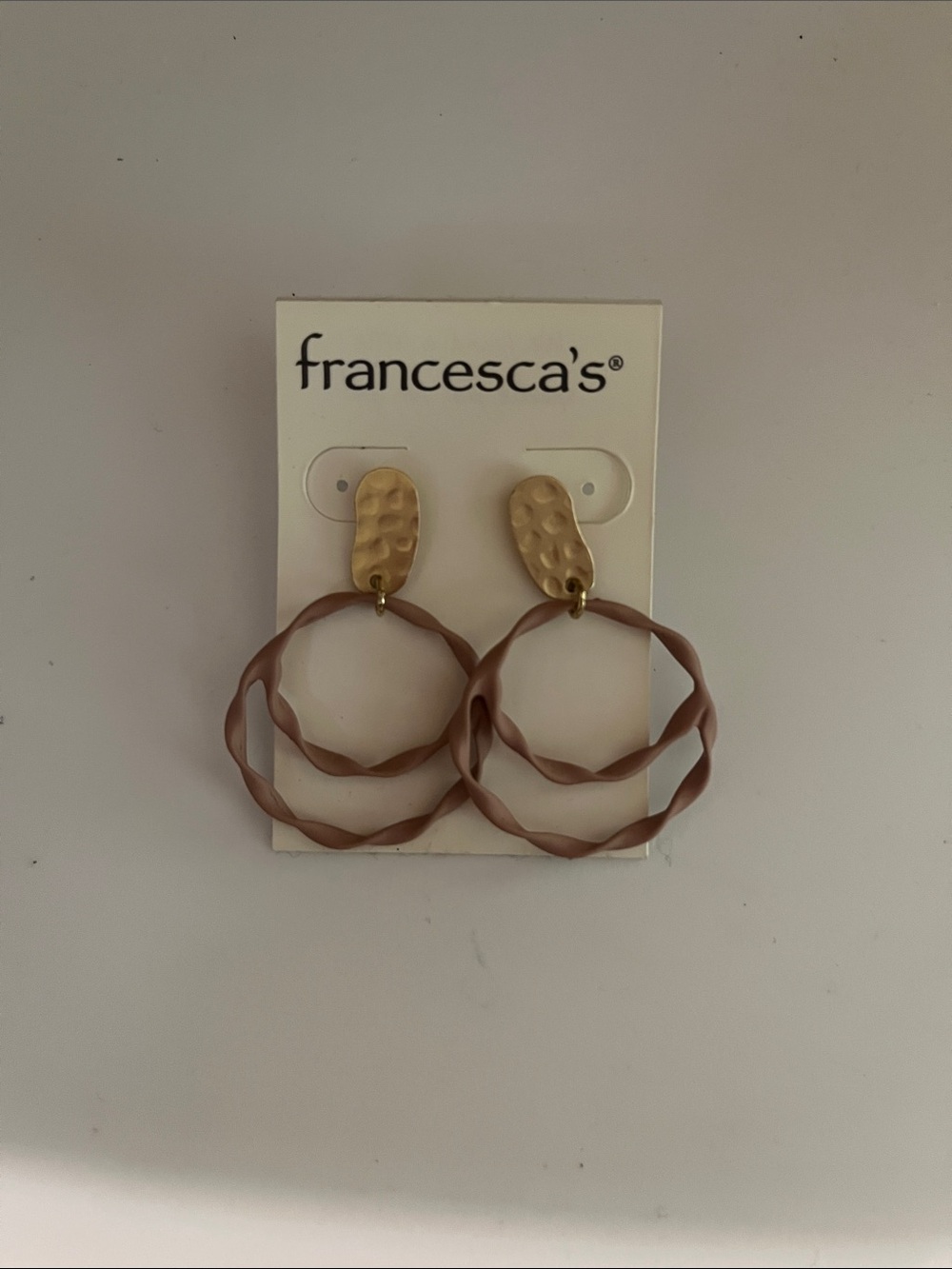 Francesca's Collections Blush Twisted Double Hoop Earrings with Gold Studs